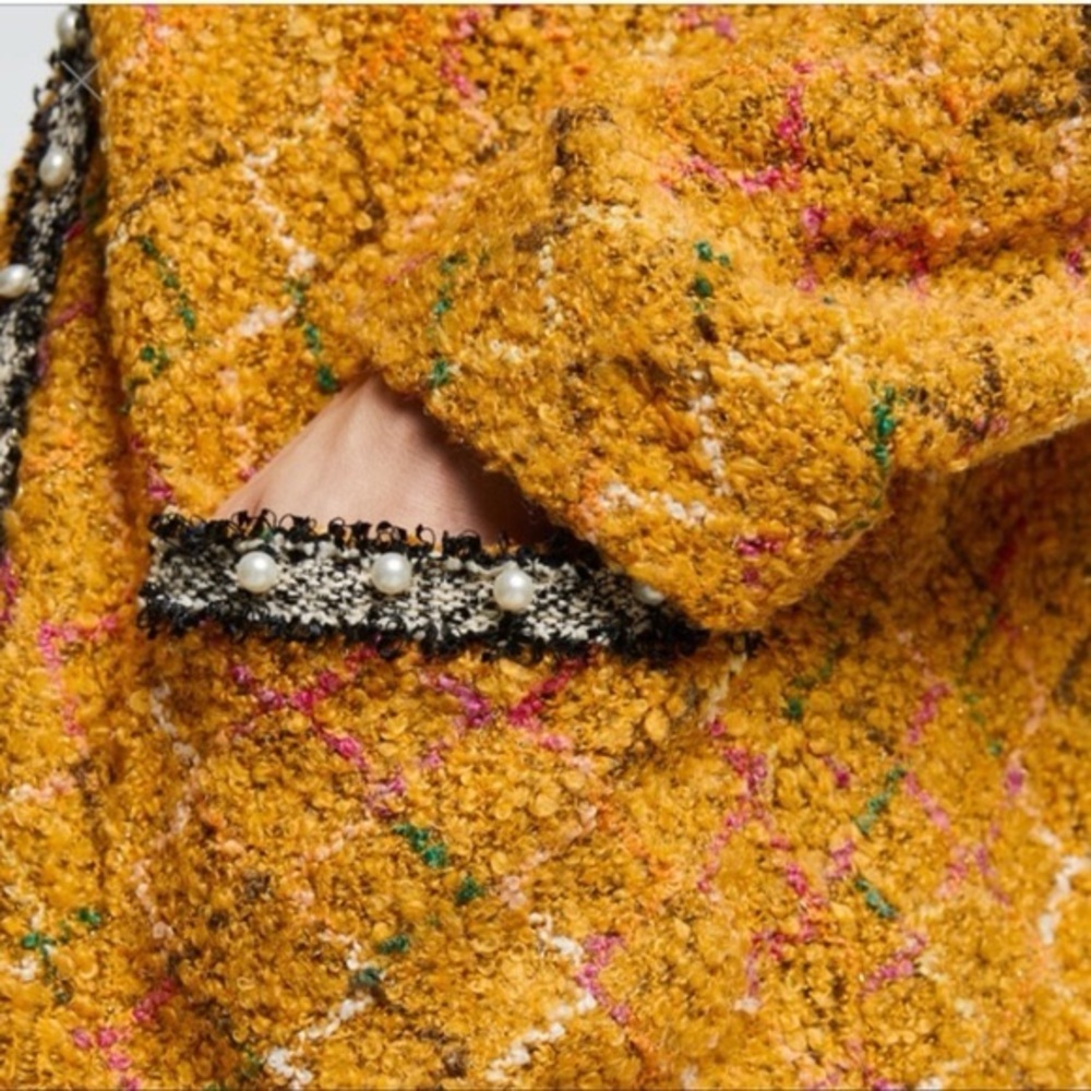 Zara Women's Pearl Beaded Tweed Jacket/Cardigan Size M - Picture 3 of 7